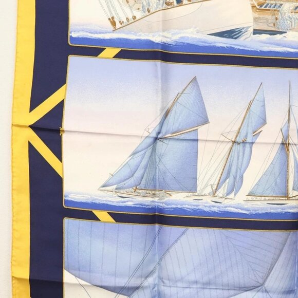 HERMES Carre 90 Scarf ""RAFALES"" Silk Blue Auth - Picture 5 of 14